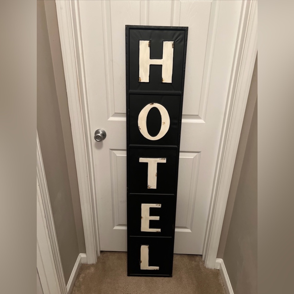 NEW Hotel Metal Sign 59" x 12" Farm Rustic Vertical Embossed RARE AirBNB MUST